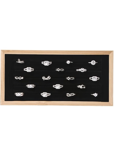 Kanwoder Bamboo Ring Holder,Ring Display Stand,Jewelry Organizer Stand for Rings Earrings Selling (Black)