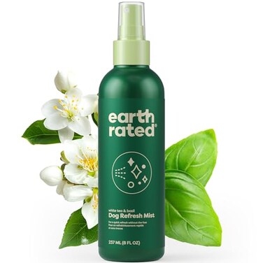 Earth Rated Dog Deodorizing Spray, Conditioning &amp; Odor-Eliminating Perfume For Dogs, For All Coat Types, Refreshing White Tea &amp; Basil Scent, 8 Oz.