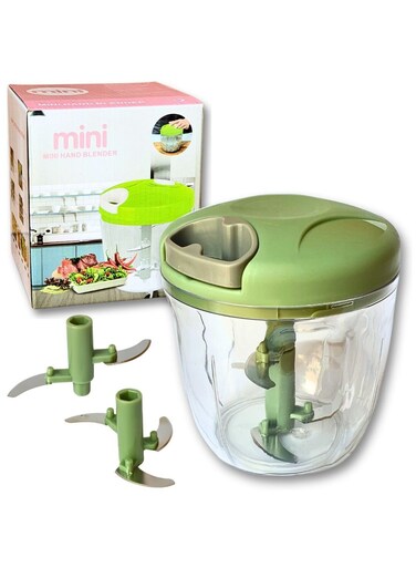 Small Hand Pull Manual Mini Chopper Mincer With 5 Stainless Steel Blades Attachment For Vegetables Nuts Fruits Meat 950ML Green