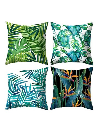 Nordic Style Pillowcase Set Green Leaf Pattern Pillowcase Peach Skin Pillow Case for Home Decoration Sofa Pillow Case 17.3 x 17.3 Inches