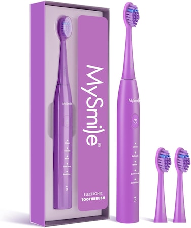 MySmile DY156 Electric Toothbrush for Adults, Rechargeable Sonic Battery Toothbrush Portable with 3 Brush Heads, 2 Mins 5 Modes Smart Timer, 45000VPM, One Charge for 60 Days - Purple
