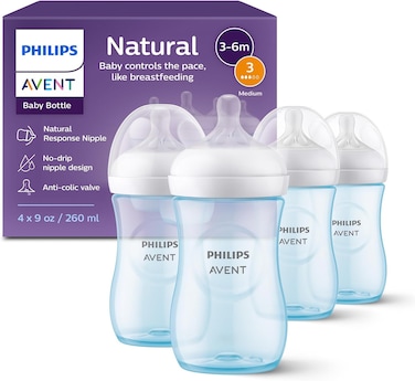 فيليبس أفينت، رضاعة ناتشورال للأطفال مع حلمة الاستجابة الطبيعية، أزرق، 260 مل، عبوة من 4 قطع