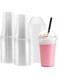 MARKQ [50 Sets] [16 Oz] Disposable Plastic Cups with Dome Lids - Disposable Clear Cups for Cold Drinks, Milkshakes &amp; Smoothies