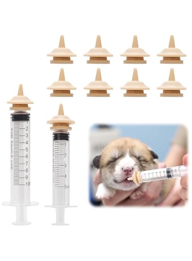 FDTY 10pcs Pet Feeding Nipple, Silicone Kitten Bottle Feeders for Nursing Puppy Miracle Nipples with 2pcs Dispenser(5ml &amp; 10ml) Dog Magic Pacifiers Cat Newborn Supplies for Small Mammals