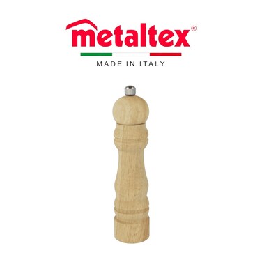 Metaltex Salt &amp; Pepper Spice Mill &ndash; 17cm Ceramic Grinder &ndash; Rubberwood Body with Chromed Metal Accents &ndash; Durable Kitchen Grinder