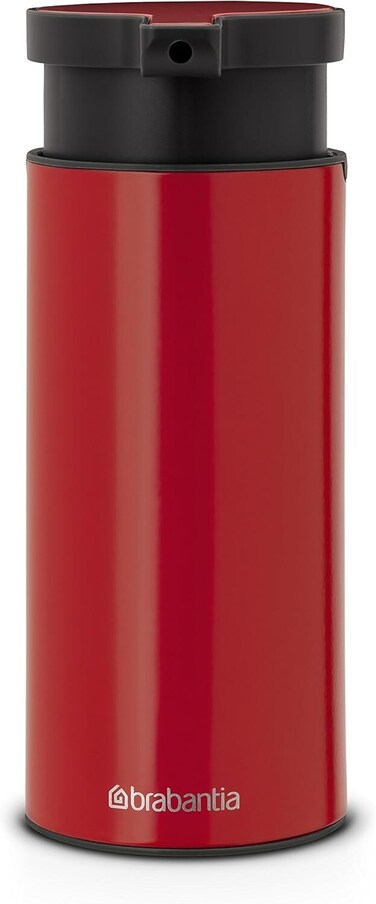 Brabantia Handwash Soap Dispenser, 200ml, Passion Red, Refillable Non-Drip Soap Pump for Bathroom, Kitchen or Toilet, Stainless Steel &amp; Plastic