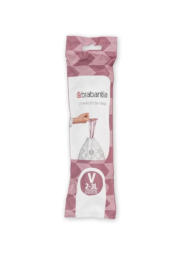 Brabantia IdealFit Bin Liners (Size V/2-3 Litre) – 20 Thick Plastic Trash Bags with Tie Tape Drawstring Handles, White