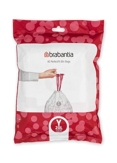 Brabantia PerfectFit Bin Liners (Size Y/20 Litre) &ndash; 40 Thick Plastic Trash Bags with Tie Tape Drawstring Handles, White
