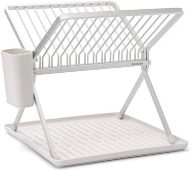 Brabantia SinkSide Foldable Dish Drying Rack Light Grey, 37 x 33 x 31.5 cm, Removable Cutlery Basket and Drip Tray