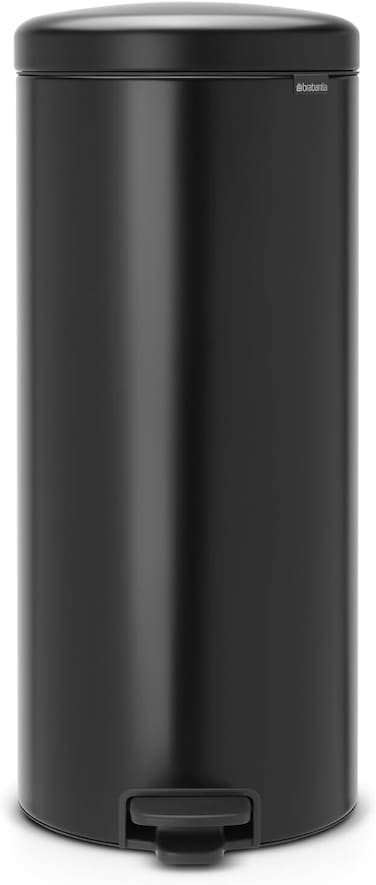 Brabantia NewIcon Pedal Bin 30 L Matt Black – Step Trash Can with Plastic Inner Bucket
