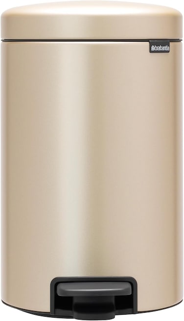 Brabantia NewIcon Pedal Bin 12 L Metallic Gold &ndash; Soft-Closure Rubbish Waste Bin with Removable Inner Bucket + Bin Bags