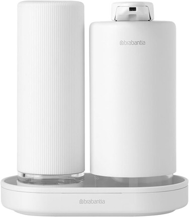 Brabantia SinkStyle Soap Dispenser Set, 2 x 200ml, Mineral Fresh White, With Washing Up Liquid Squeezer &amp; Drip Tray, Non-Drip Pump, Easy Refill, Corrosion-Resistant