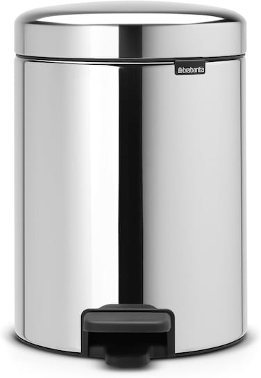 Brabantia NewIcon Pedal Bin 5 L Brilliant Steel – Soft-Close with Plastic Inner Bucket