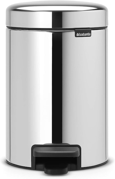 Brabantia Step Pedal Bin 3 L Brilliant Steel – Trash Can with Plastic Inner Bucket