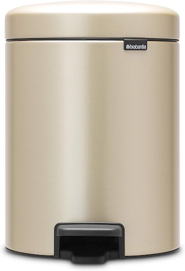 Brabantia NewIcon Pedal Bin 5 L Metallic Gold &ndash; Soft-Closure Bathroom Rubbish Bin with Removable Inner Bucket + Bin Bags