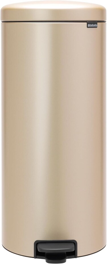 Brabantia NewIcon Pedal Bin 30 L Metallic Gold &ndash; Soft-Closure Kitchen Rubbish Bin with Removable Inner Bucket + Free Bin Bags