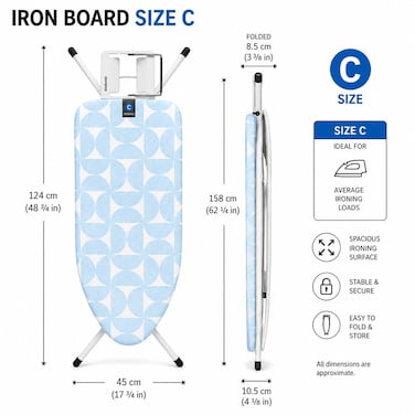 Brabantia Ironing Board Size C 124 x 45 cm with Steam Iron Rest