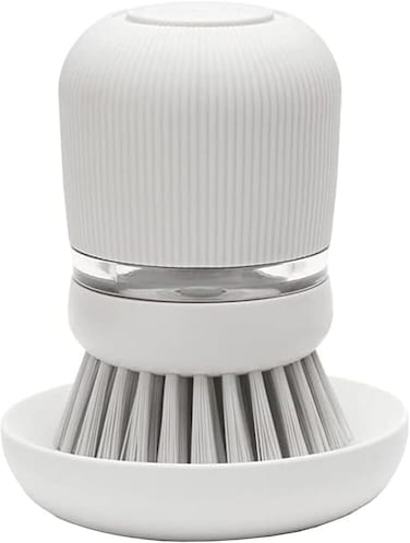 Brabantia SinkSide Soap Dispensing Dish Brush, Light Grey, Refillable Washing-Up Brush with Soap Reservoir, Storage Stand, Replaceable Bristles, 5-Year Guarantee