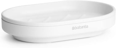 Brabantia MindSet Soap Dish, Mineral Fresh White, Steel Soap Holder with Ribbed Tray, Non-Slip Base, Corrosion-Resistant Bathroom Accessory, One Size