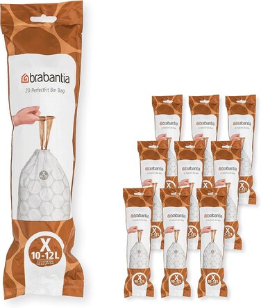Brabantia PerfectFit Bin Liners Size X, 10-12 Litre, White, 200 Bags