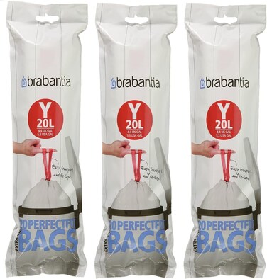 Brabantia Bin Liners Size Y, 20 Litre, White, 60 Bags