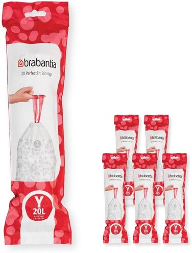 Brabantia PerfectFit Bin Liners Size Y, 20 Litre, White, 120 Bags