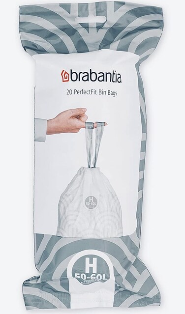 Brabantia PerfectFit Bin Liners Size H (50&ndash;60 Litre) &ndash; 20 Bags &ndash; White
