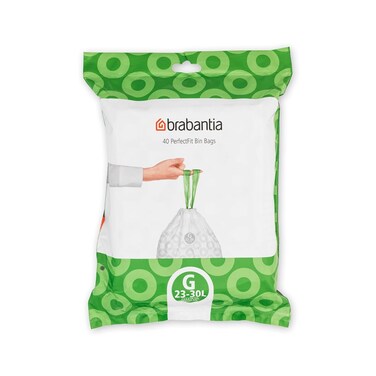 Brabantia PerfectFit Bin Liners Size G (23&ndash;30 Litre) &ndash; 40 Bags &ndash;
 Strong Trash Bags with Tie Tape, White