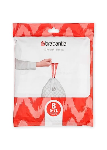 Brabantia PerfectFit Bin Liners Size B (5 Litre) &ndash; 40 Bags,
 Thick Plastic Trash Bags with Tie-Tape Drawstring, White