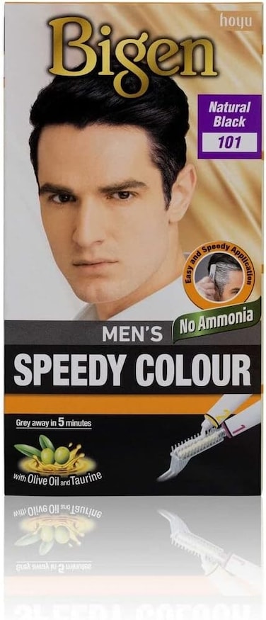 Bigen Men&rsquo;s Speedy Colour 101 Natural Black, 
No Ammonia Hair Colour with Applicator Comb