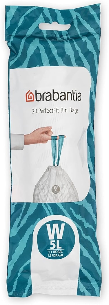 Brabantia IdealFit Bin Liners Size W, 5L, 20 Bags, White