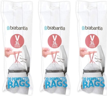 Brabantia Bin Liners Size V, 2-3L, 60 Bags, White