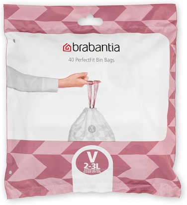 Brabantia PerfectFit Trash Bags Size V, 2-3L, 40 Bags, White