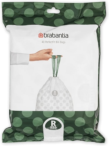 Brabantia PerfectFit Bin Liners Size R, 36L, 40 Bags, White