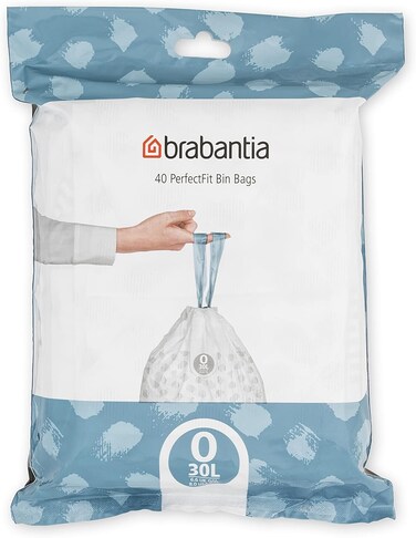 Brabantia PerfectFit Trash Bags Size O, 30L, 40 Bags, White