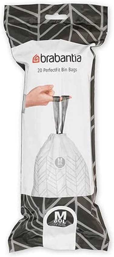 Brabantia PerfectFit Bin Liners Size M, 60L, 20 Bags, White