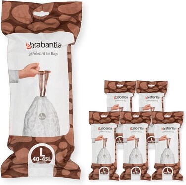 Brabantia PerfectFit Bin Liners Size L, 40-45L, 120 Bags, White