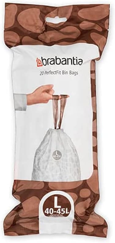 Brabantia PerfectFit Bin Liners Size L, 40-45L, 20 Bags, White