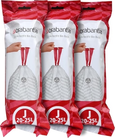 Brabantia Bin Liners Size J, 20-25L, 60 Bags, White