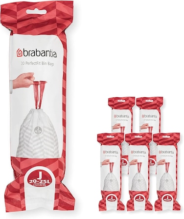 Brabantia PerfectFit Bin Liners Size J, 20-25L, 120 Bags, White