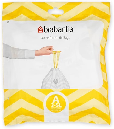 Brabantia PerfectFit Bin Liners Size A, 3L, 40 Bags, White