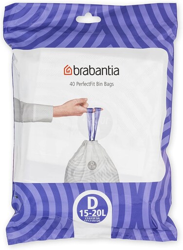 Brabantia PerfectFit Bin Liners Size D, 15-20L, 40 Bags, White