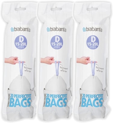 Brabantia Bin Liners Size D, 15-20L, 60 Bags, White