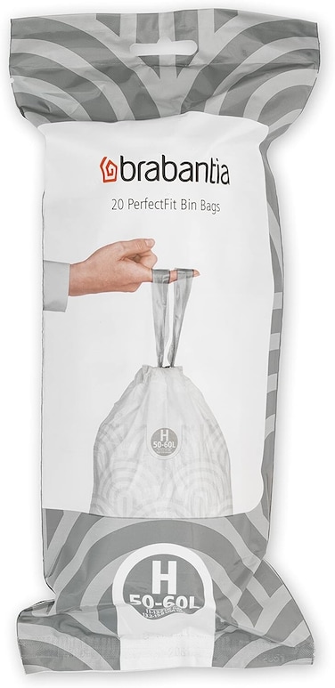 Brabantia PerfectFit Bin Liners Size H, 50-60L, 20 Bags, White