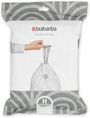 Brabantia PerfectFit Bin Liners Size H, 50-60L, 40 Bags, White