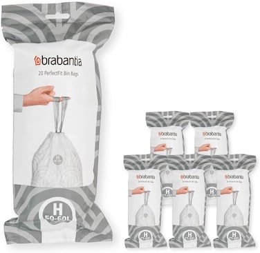 Brabantia PerfectFit Bin Liners Size H, 50-60L, 120 Bags, White