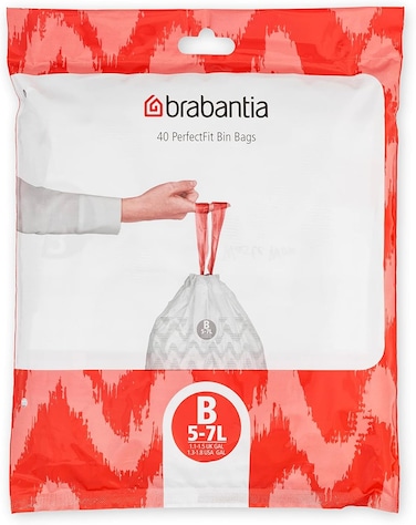 Brabantia PerfectFit Bin Liners Size B, 5-7L, 40 Bags, White