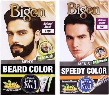 Bigen Beard Color B101 Natural Black &amp; Men&rsquo;s Speedy Hair Color 101 Natural Black, Pack of 2