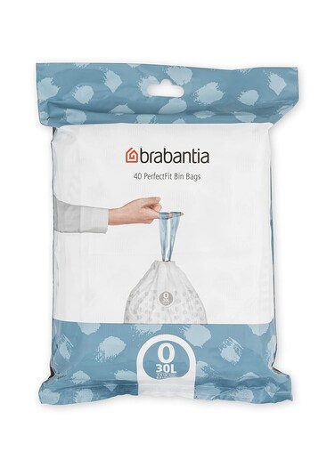 Brabantia PerfectFit Trash Bags Size O (30 Litre) &ndash; 40 Bags,
 Thick Plastic Bin Liners with Drawstring Handles, White