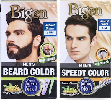 Bigen Beard Color B104 Natural Brown &amp; Men&rsquo;s Speedy Hair Color 104 Natural Brown, Pack of 2